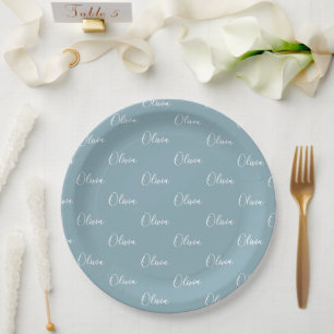Personalised Blue Girly Elegant Name Paper Plate