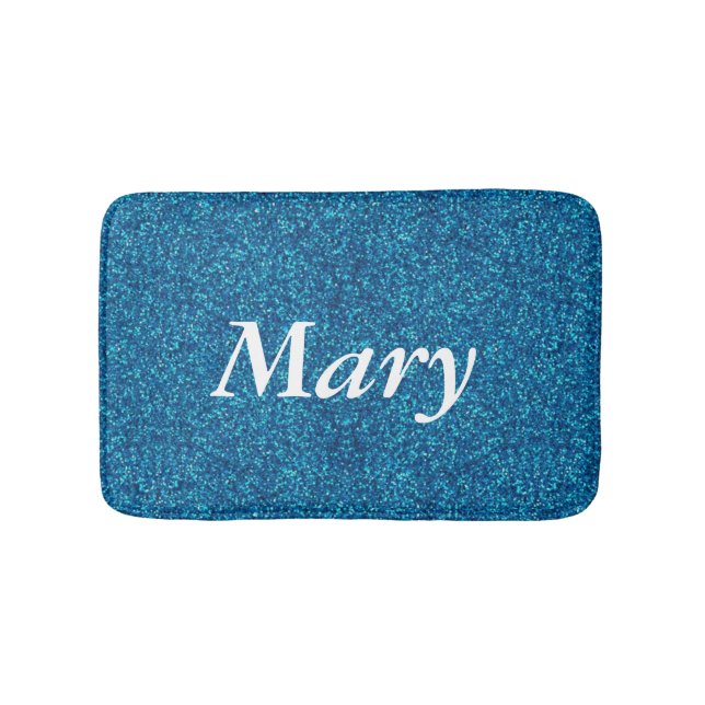 Personalised Blue Glitter Bath Mat (Front)