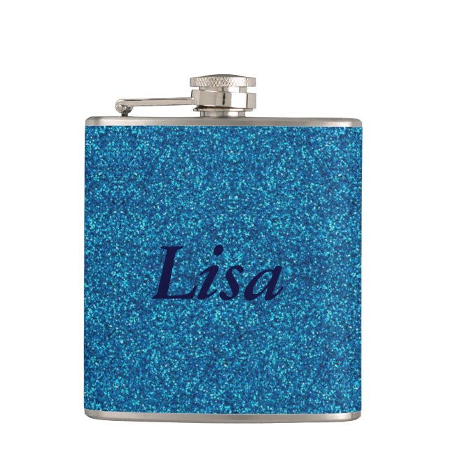 Personalised Blue Glitter Flask (Front)