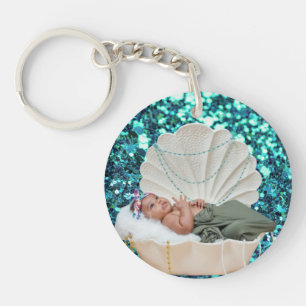Personalised Blue Glitter Keyring with Custom Phot