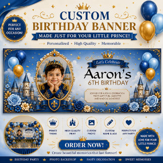 Personalised Blue & Gold Birthday Banner for Boys