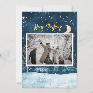 Personalised Blue Gold Christmas Holiday Photo Card