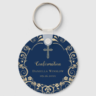 Personalised  Blue Gold Cross Confirmation Key Ring