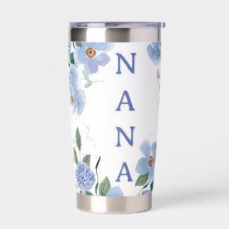 Personalised Blue Gold Floral Nana Water Bottle Insulated Tumbler
