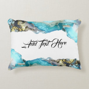 Personalised Blue Gold Geode Elegant Accent Pillow