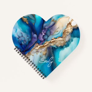 Personalised Blue Gold Marble Script Name Notebook