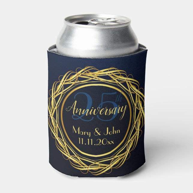Personalised Blue Gold Royal Anniversary Luxury Can Cooler (Can Front)