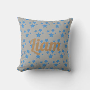 Personalised blue gold stars throw cushion