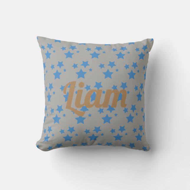 Personalised blue gold stars throw cushion (Front)