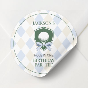 Personalised Blue Golf Boys First Birthday Partee Classic Round Sticker