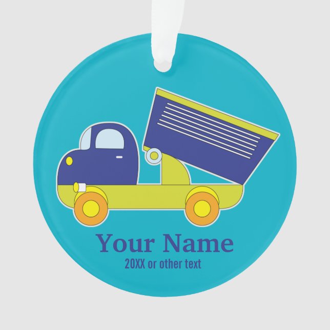 Personalised Blue & Green Construction Dump Truck Ornament (Front)