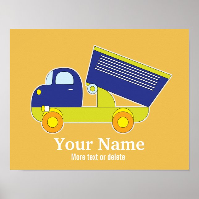 Personalised Blue & Green Construction Dump Truck Poster (Front)