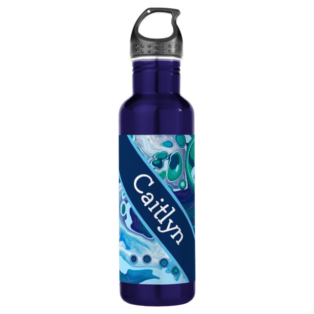 Personalised Blue Green Digital Marble Art   710 Ml Water Bottle (Front)