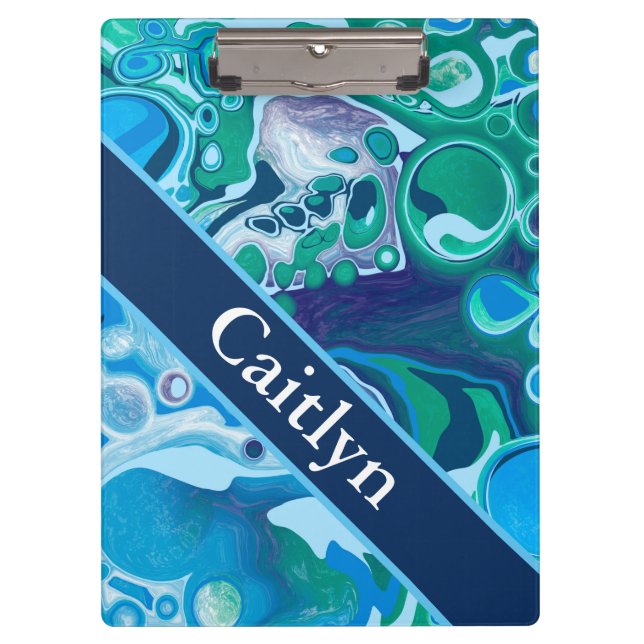 Personalised Blue Green Digital Marble Art   Clipboard (Front)