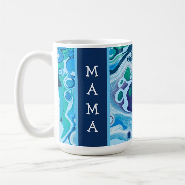 Personalised Blue Green Digital Marble Art    Coffee Mug (Left)