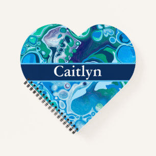 Personalised Blue Green Digital Marble Art     Notebook