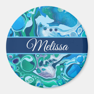 Personalised Blue Green Digital Marble Fluid Art  Magnet