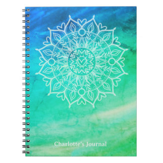 Personalised Blue Green Mandala Journal Notebook