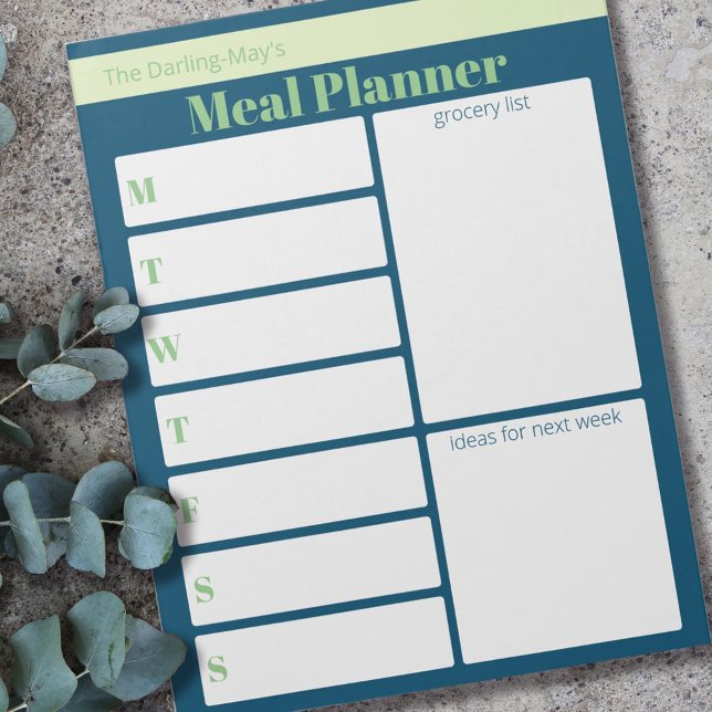 Personalised Blue Green Meal Planner Grocery List Notepad (Creator Uploaded)