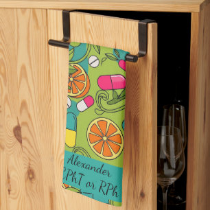 Personalised Blue & Green Orange Pharmacy Tea Towel