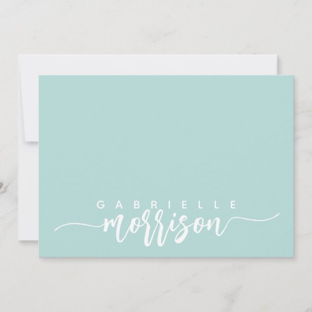 Personalised blue green script Name Flat Note Card (Front)