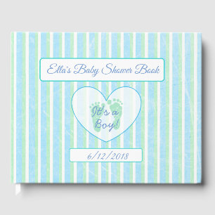 Personalised Blue & Green Stripes Baby Shower Book