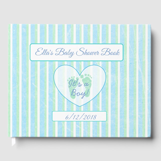 Personalised Blue & Green Stripes Baby Shower Book (Front)