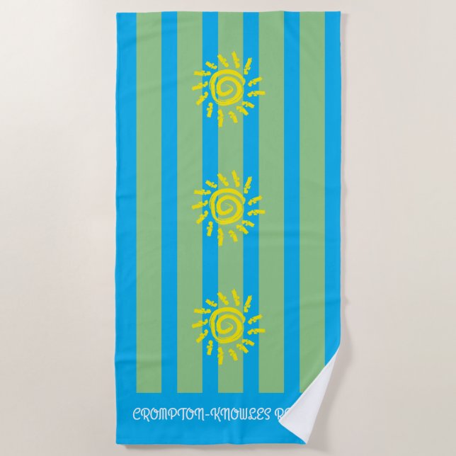 Personalised Blue Green Stripes Beach Towel (Front)