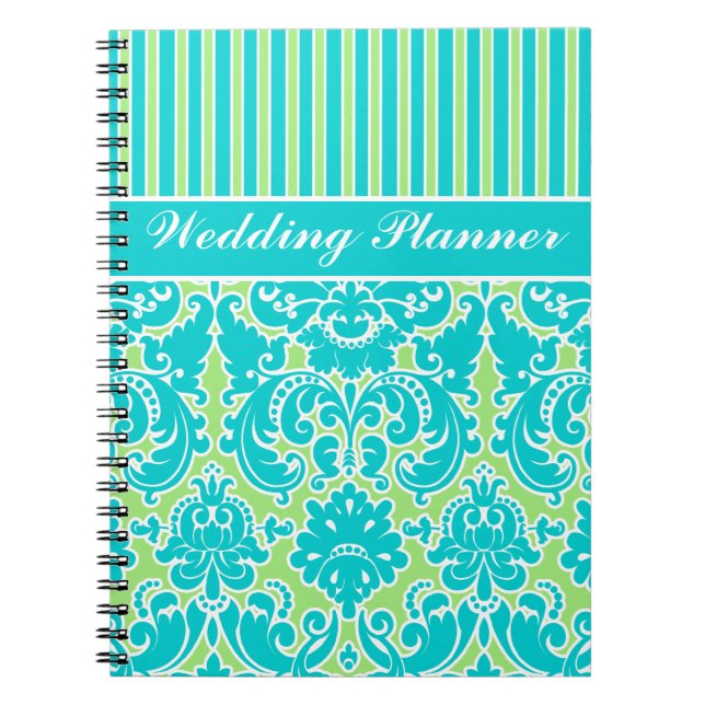 Personalised Blue Green White Striped Notebook (Front)