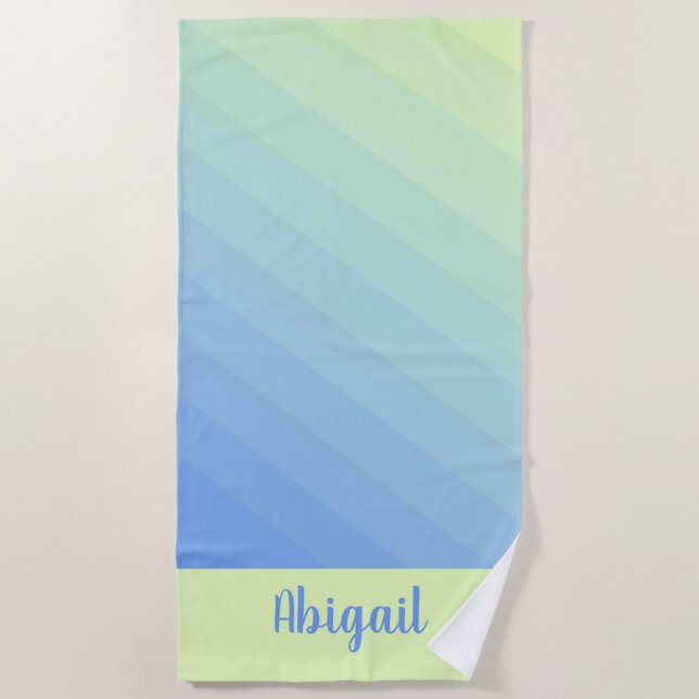 Personalised Blue Green Yellow Ombre Gradient  Beach Towel (Front)
