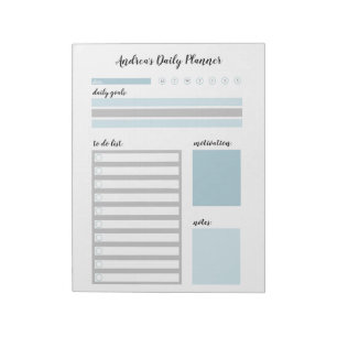 Personalised Blue Grey Daily Planner Notepad