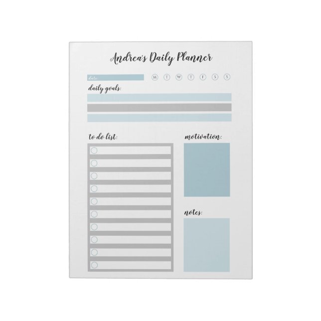 Personalised Blue Grey Daily Planner Notepad (Rotated)