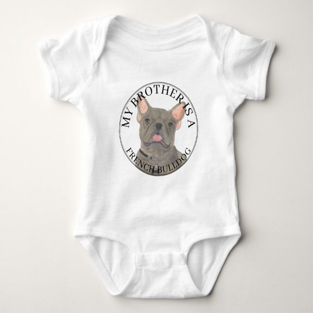 Personalised Blue Grey French Bulldog Baby Bodysuit (Front)