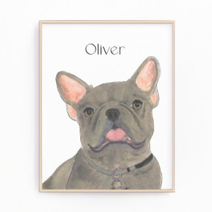 Personalised Blue Grey Frenchie French Bulldog Art Photo Print