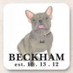 Personalised Blue Grey Frenchie French Bulldog Coaster<br><div class="desc">I am in love with this beautifully detailed watercolor illustration of a blue grey frenchie or french bulldog! Personalise these with your name or monogram and even and change the background colour to compliment your decor! Shop the rest of my collection for the sweetest housewarming, bridal shower, teacher, mother-in-law, husband,...</div>