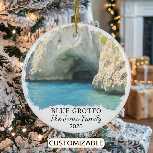 Personalised Blue Grotto Ornament, Italy Ceramic Tree Decoration