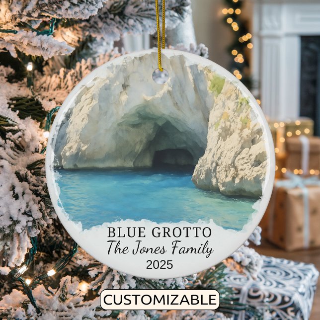Personalised Blue Grotto Ornament, Italy Ceramic Tree Decoration (Creator Uploaded)