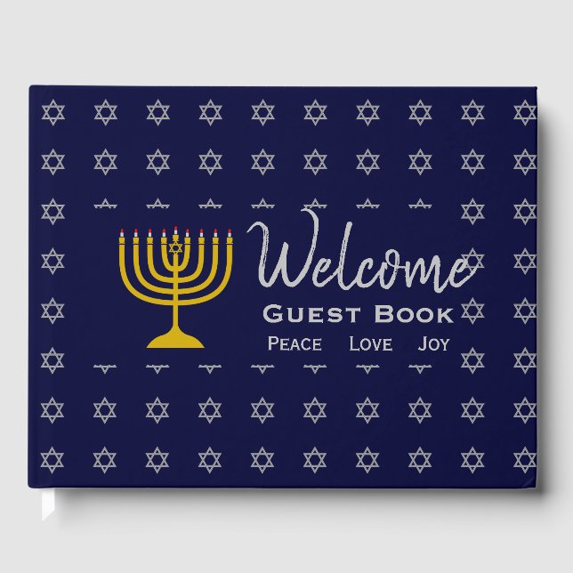 Personalised Blue HANUKKAH Welcome Guest Book (Front)