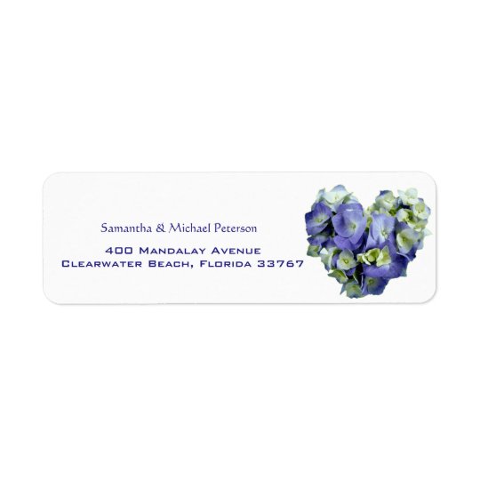 Personalised Blue Heart-shaped Hydrangea Wedding Return Address Label