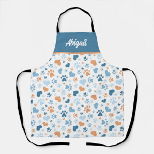 Personalised Blue Hearts and Paw Prints Apron
