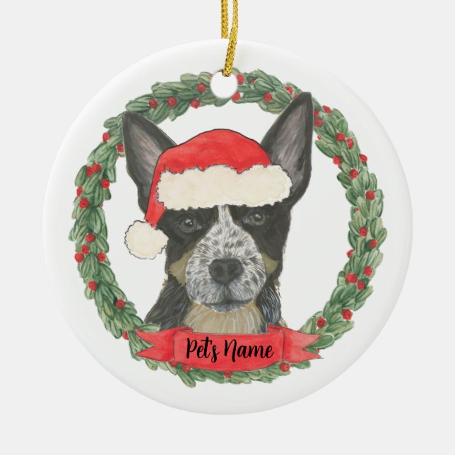 Personalised Blue Heeler Ceramic Tree Decoration (Front)