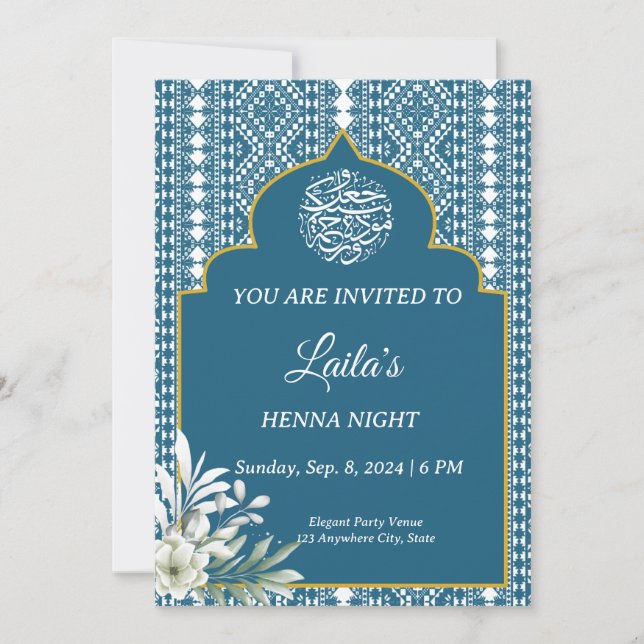 Personalised Blue Henna Night Invitation (Front)