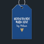 Personalised Blue Homemade With Love Heart Gift Tags<br><div class="desc">A personalised "homemade with love" gift tag with a blue coloured background and a gold heart. Great for any Christmas gift giving! Make it yours by adding your own name. A pretty finishing touch for all of your handmade gifts. Designed for you by Blackberry Boulevard.</div>