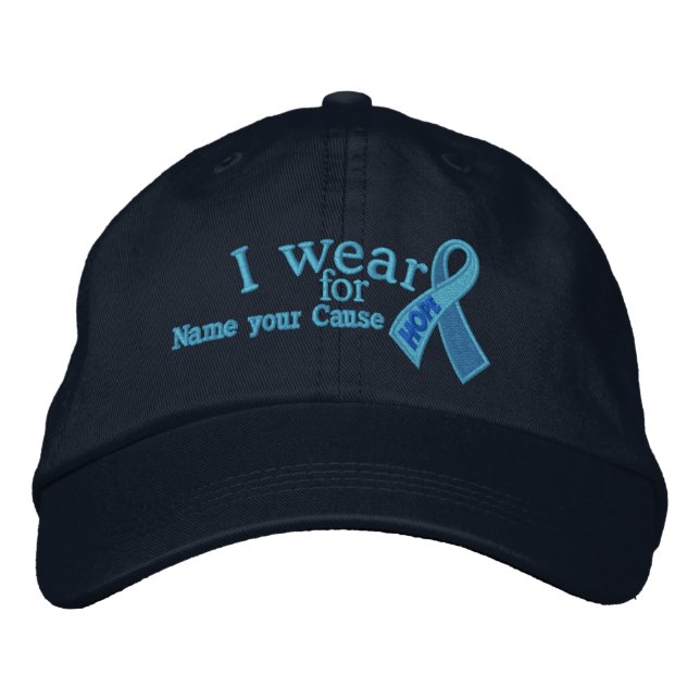 Personalised Blue Hope Ribbon Awareness Your Text Embroidered Hat (Front)