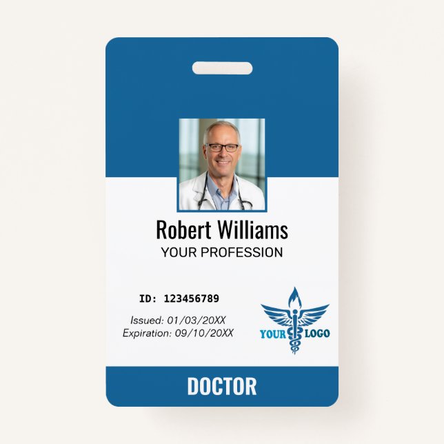 Personalised Blue Hospital Employee Photo ID Badge (Front)