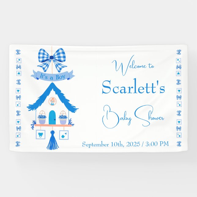 Personalised Blue House It's a Boy Baby Shower Banner (Horizontal)