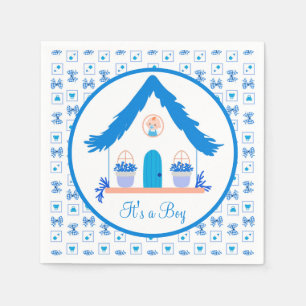 Personalised Blue House It's a Boy Baby Shower Napkin
