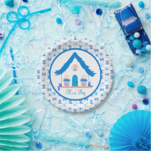 Personalised Blue House It's a Boy Baby Shower Paper Plate