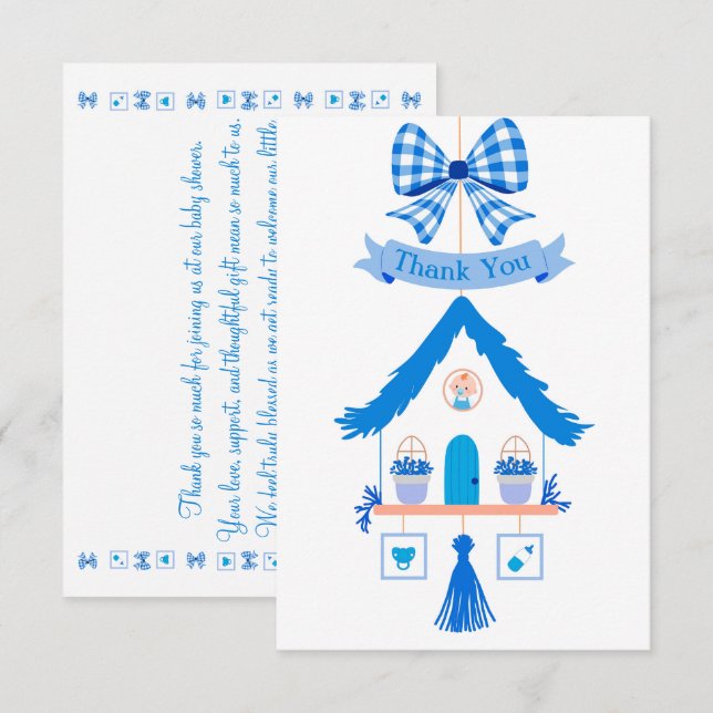 Personalised Blue House Thank You Baby Shower (Front/Back)