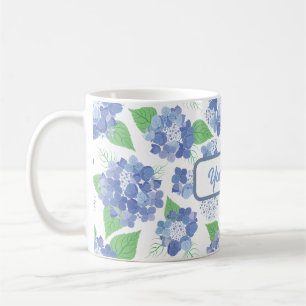 Personalised Blue Hydrangea Blooms Coffee Mug